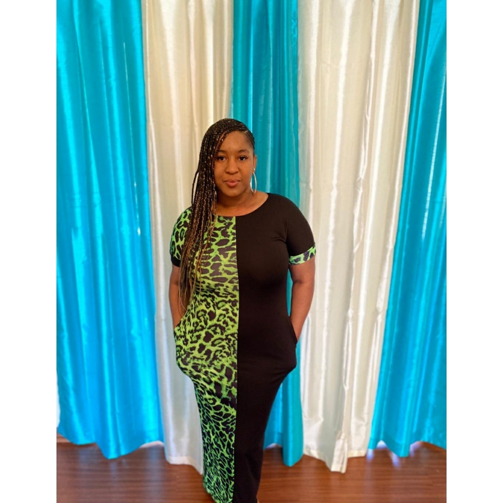Green and Black Cheetah Dress